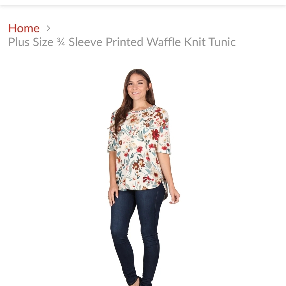 Lildy Waffle Knit Floral Women's Top‎ -xl
